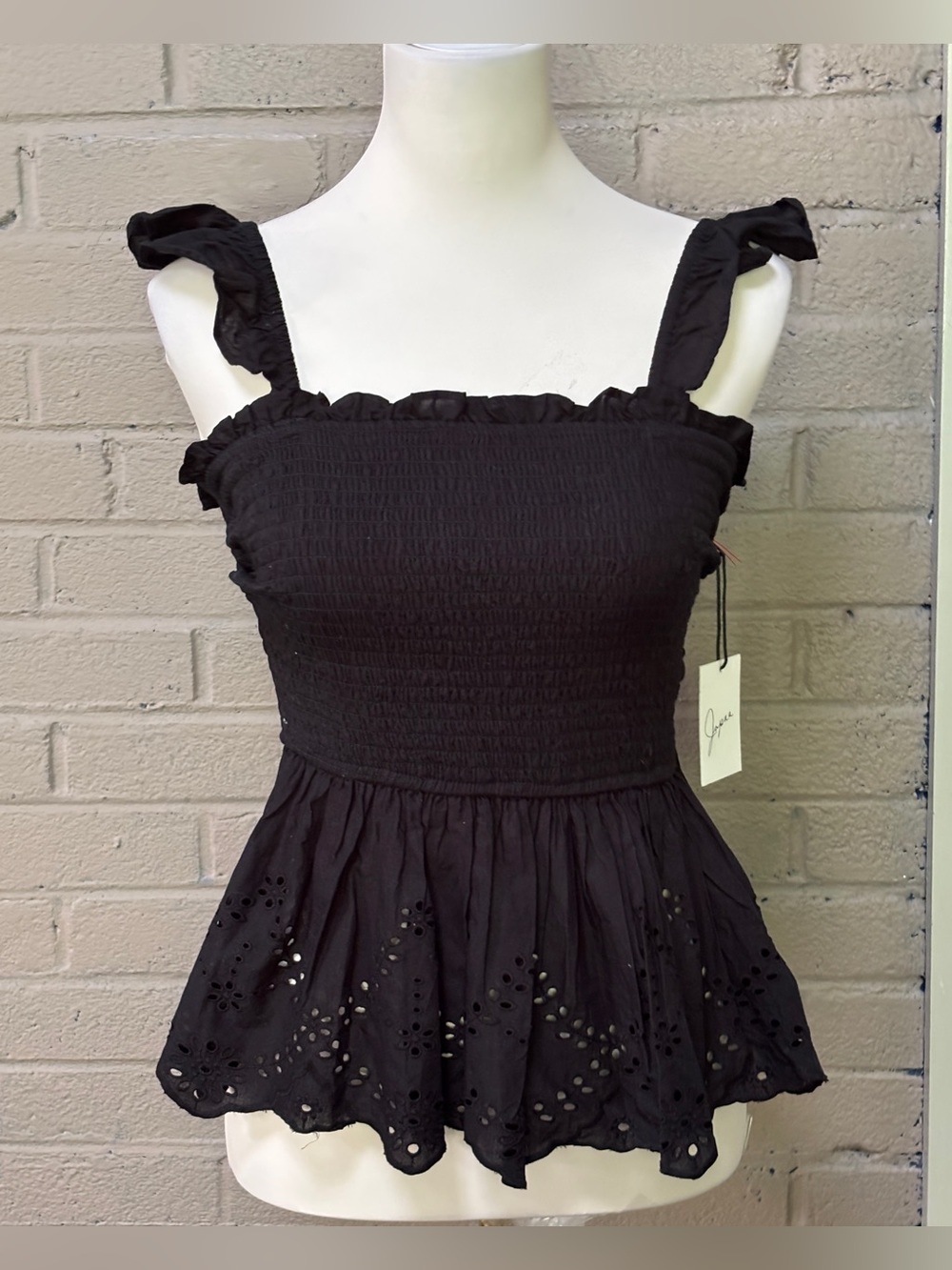 Japna Black Ruffled Eyelet Peplum top S
